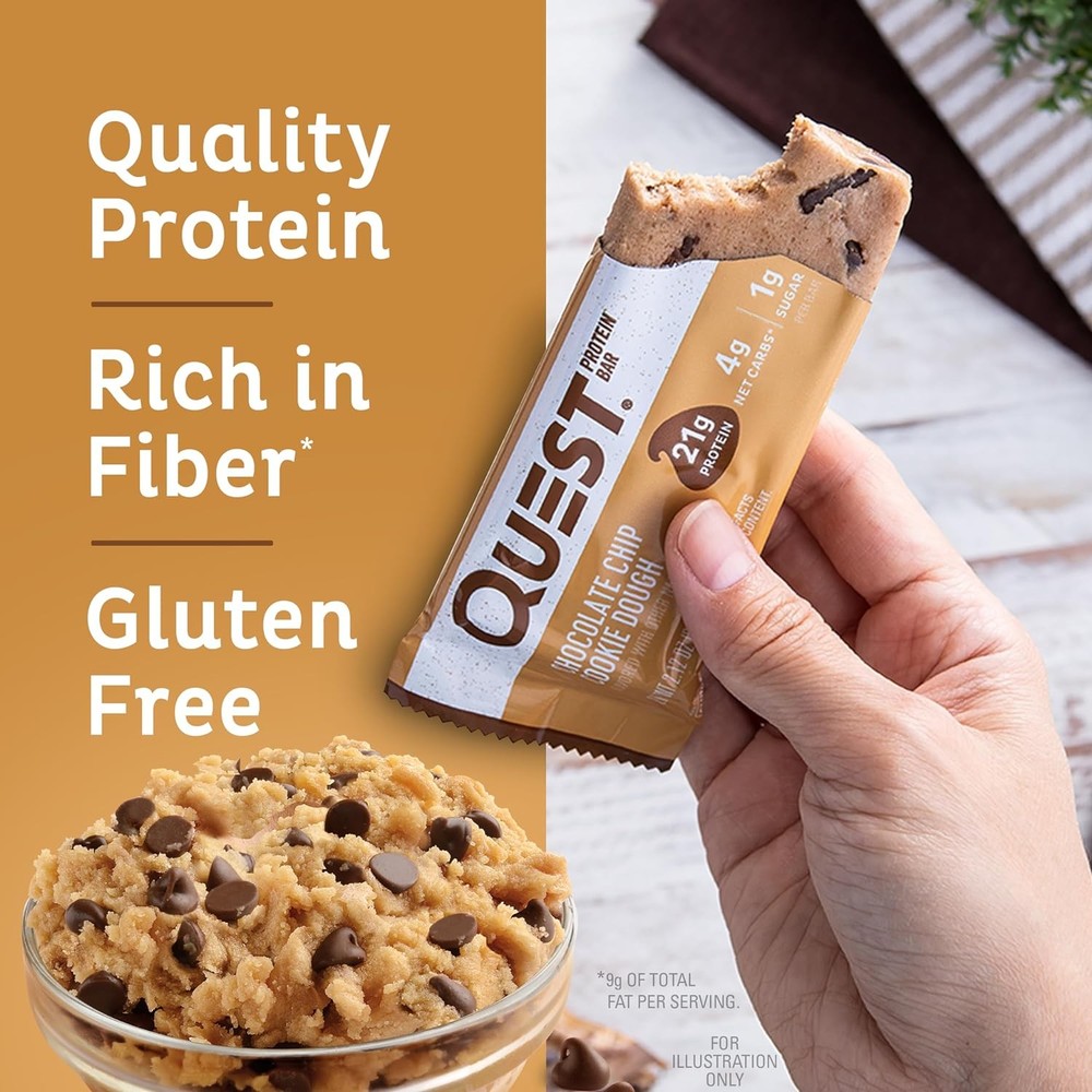 Quest Nutrition Chocolate Chip Cookie Dough Protein Bars, 21g Protein, 4,...