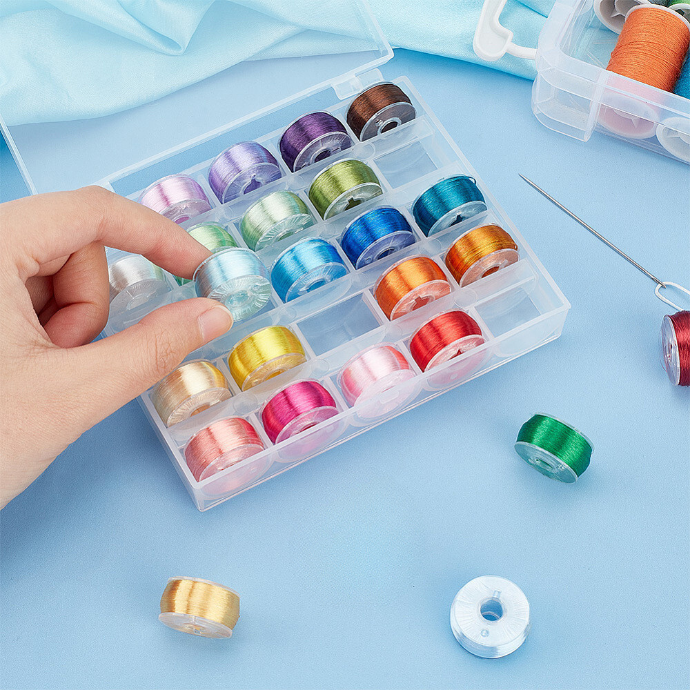 1box 25 rolls Polyester High Gloss Single-Strand Thread with Plastic Bobbin