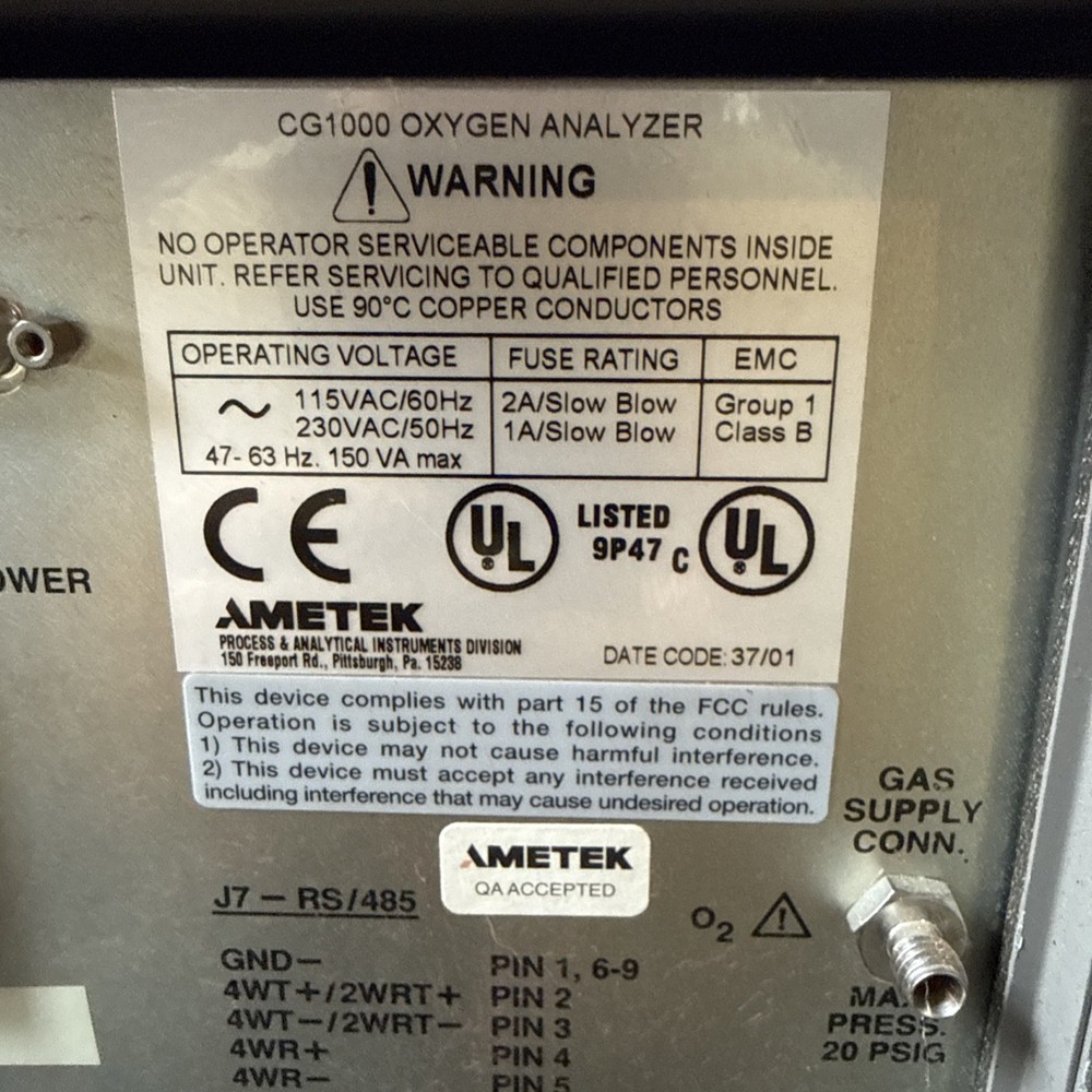 2 AMETEK Process Instruments Thermox CG-1000 Oxygen Analyzer Working