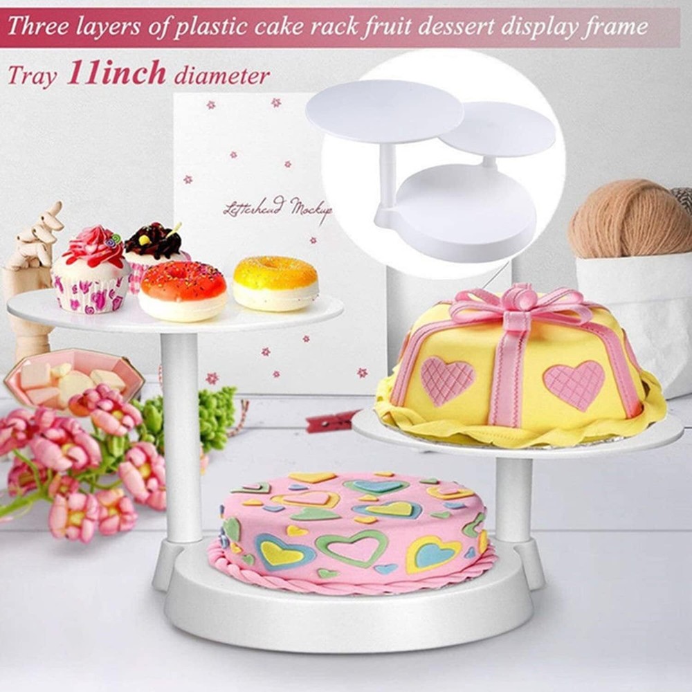 3 Tier Plastic Cake Stand Wedding Plate Dessert Table Display Set, 11inch