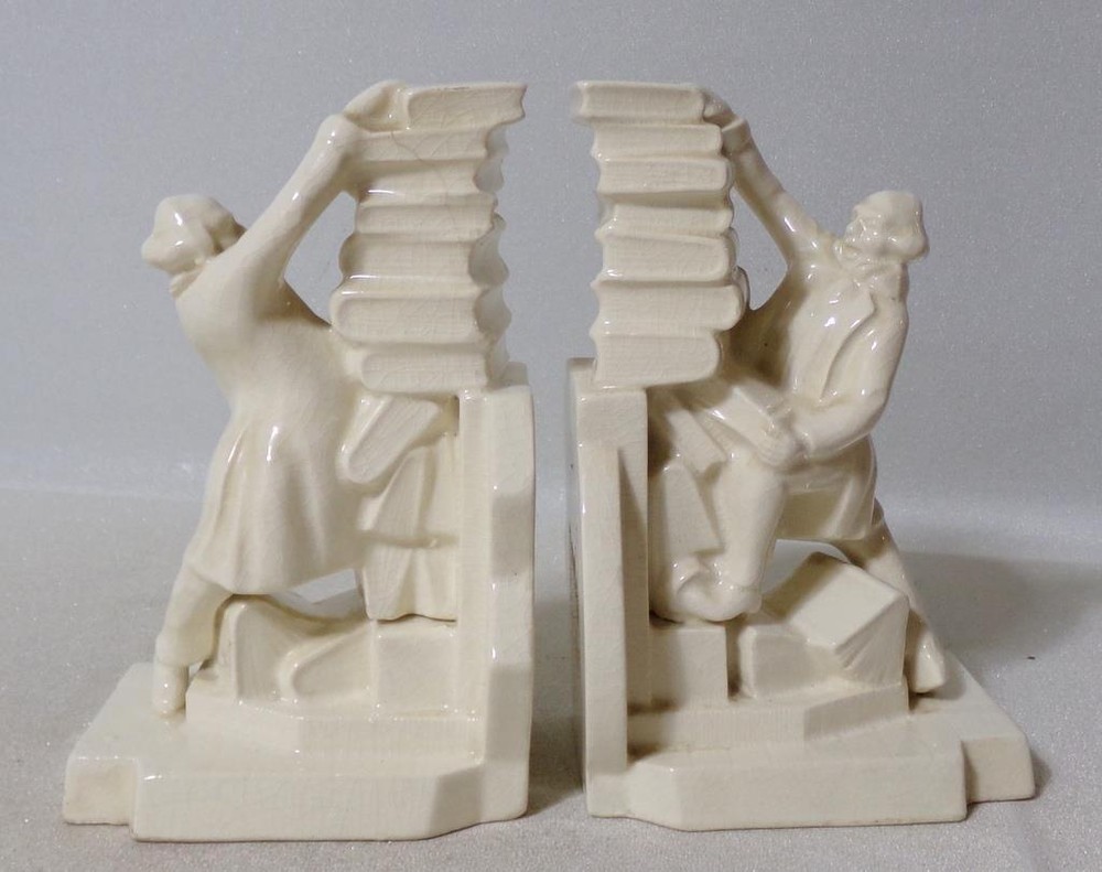 Art Deco Ceramic Librarian Professor Bookends