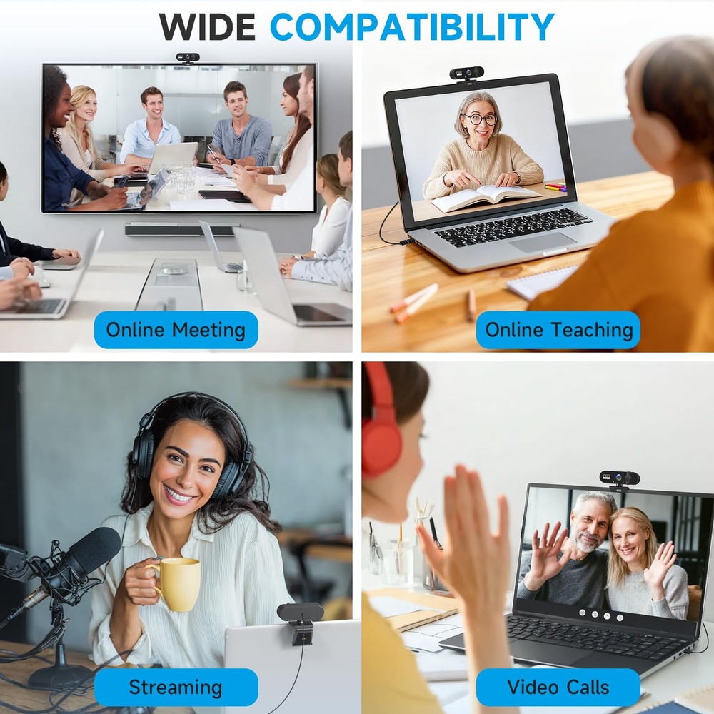 AOC 4k Webcam for PC with Microphone, Computer Camera Noise Black