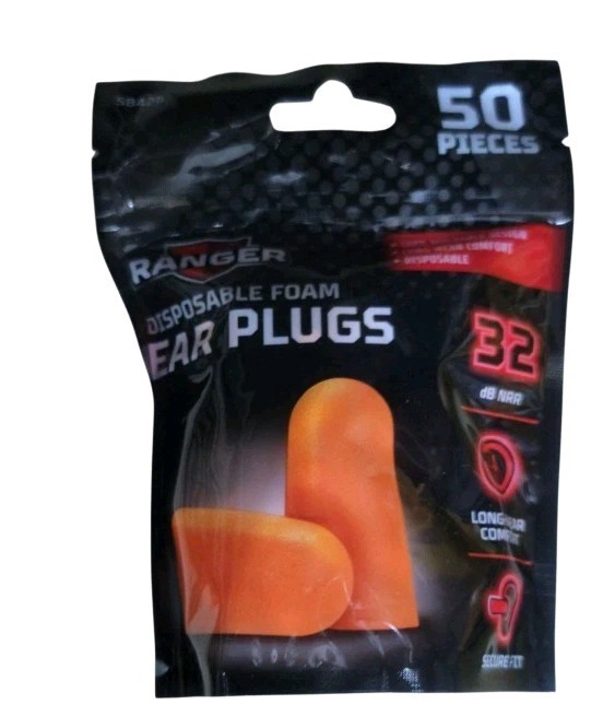 RANGER Disposable Foam Earplugs, 50-Pack