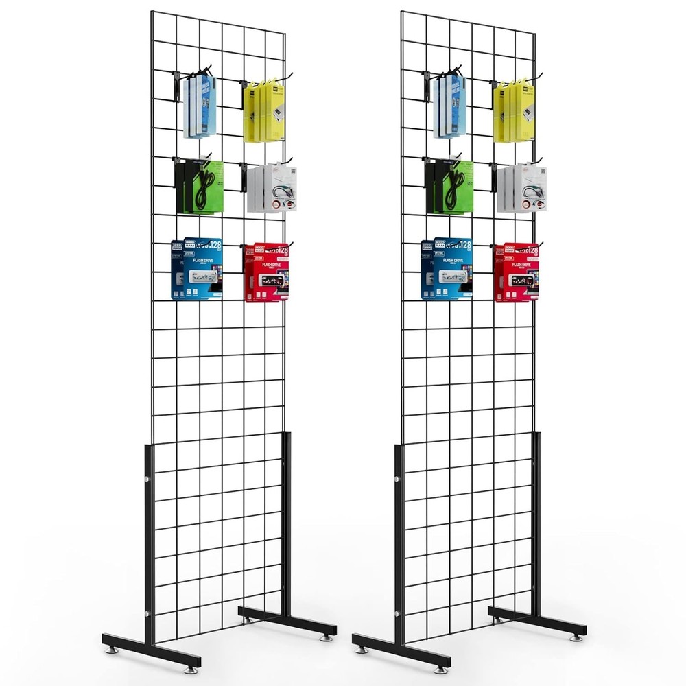 Freestanding 6' x 2' Grid Wall Rack with Hooks – Versatile Display Solution