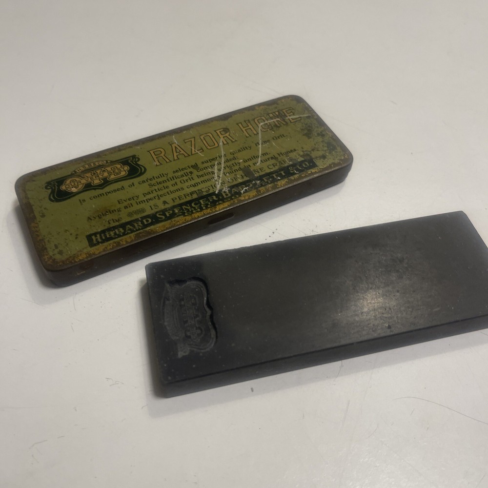 Vintage ovd Razor Hone Blade Sharpening Stone - tin Box