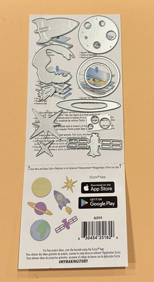 Sizzix Thinlits SPACE 11 Piece Set #663414 By Emily Tootle Planets Star Rocket