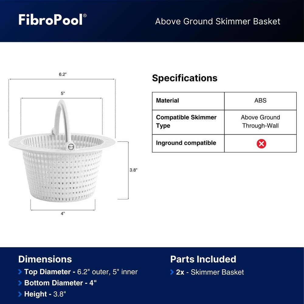 Durable Through-Wall Skimmer Basket Replacement - 2 Pack for Above Ground Pools