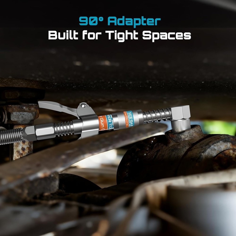 Seesii Grease Gun Accessory Kit, Includes Quick-Release Coupler, 90 Degree Greas