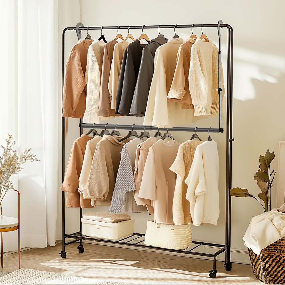 Wardrobe Rod Extender Adjustable Width and Height Wardrobe Hanging Organizer ...