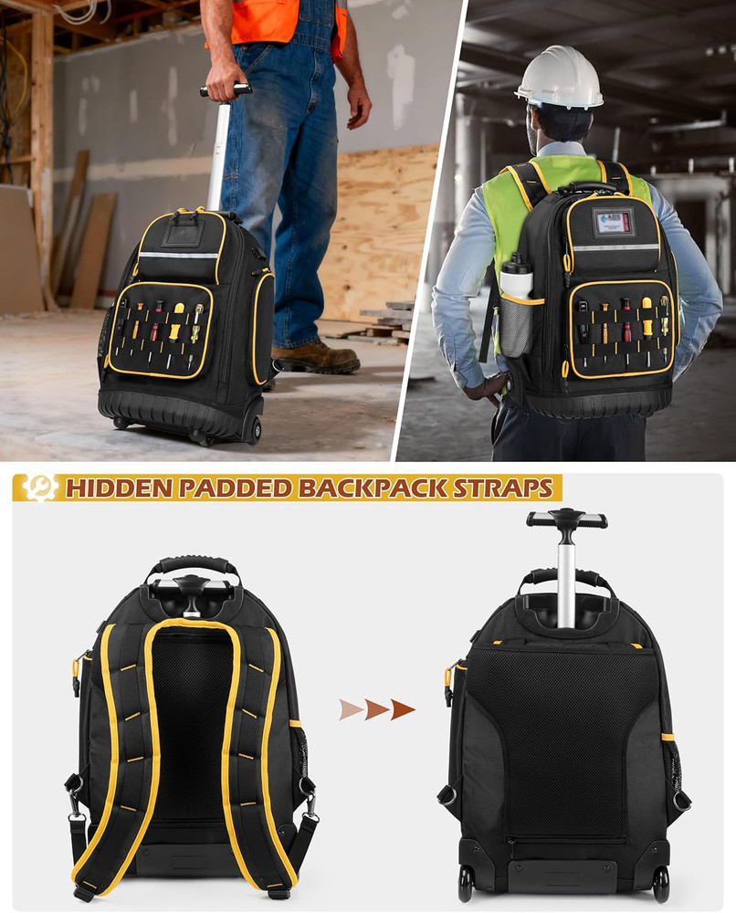 Durable Rolling Tool Backpack with Detachable Insert & Ample Storage Pockets