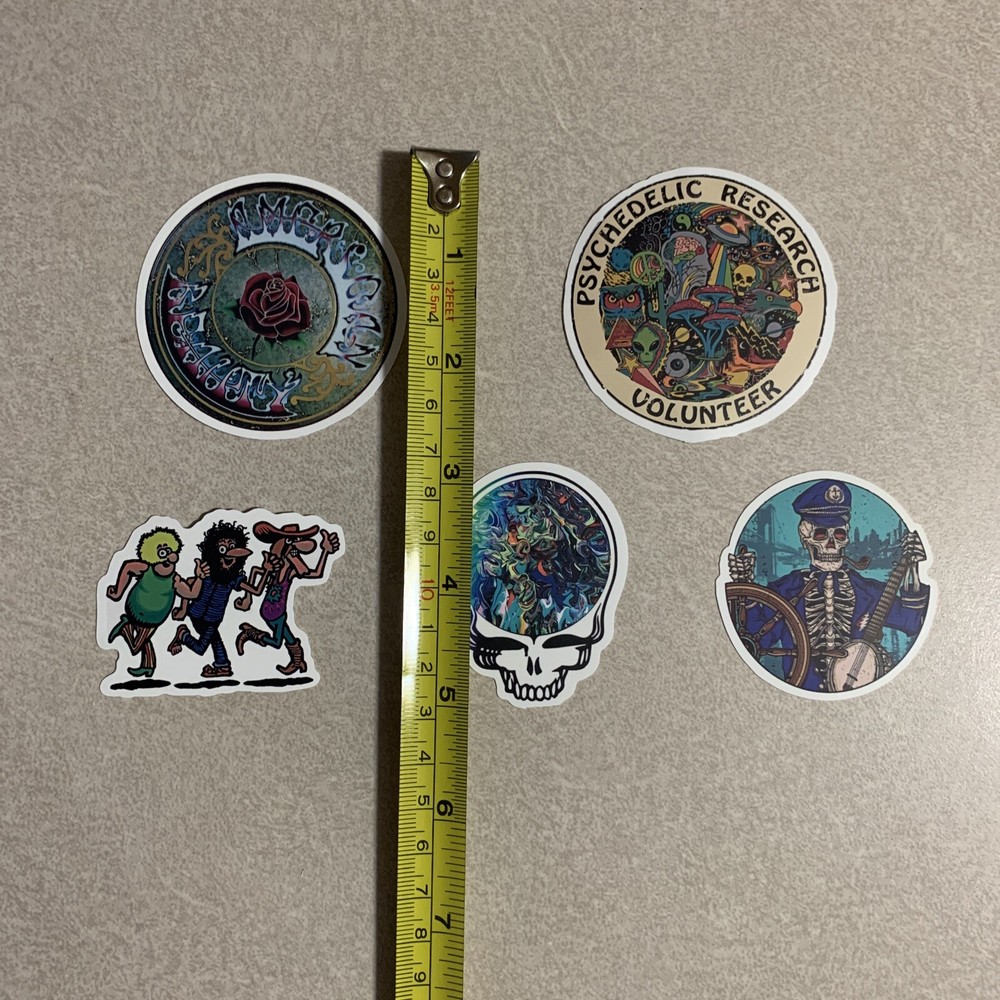 The Grateful Dead stickers. skateboard, computer, notebook, fridge door, etc