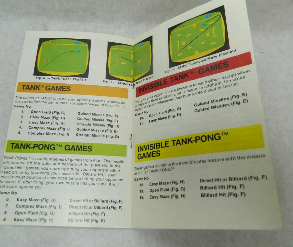 1977 Atari Combat Game Program Instructions Model CX2601. Sh1