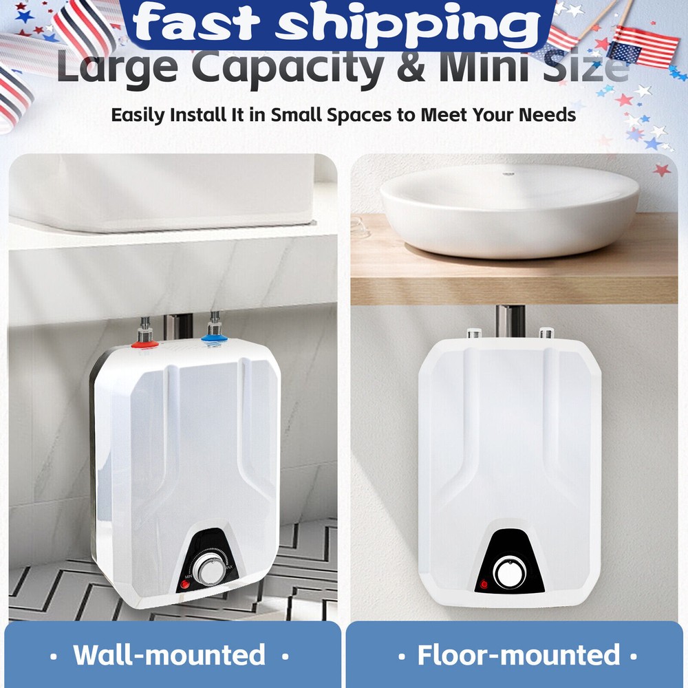 Electric Tankless Water Heater 1.5KW Mini Tank Point-Of-Use Instant Hot for RVs