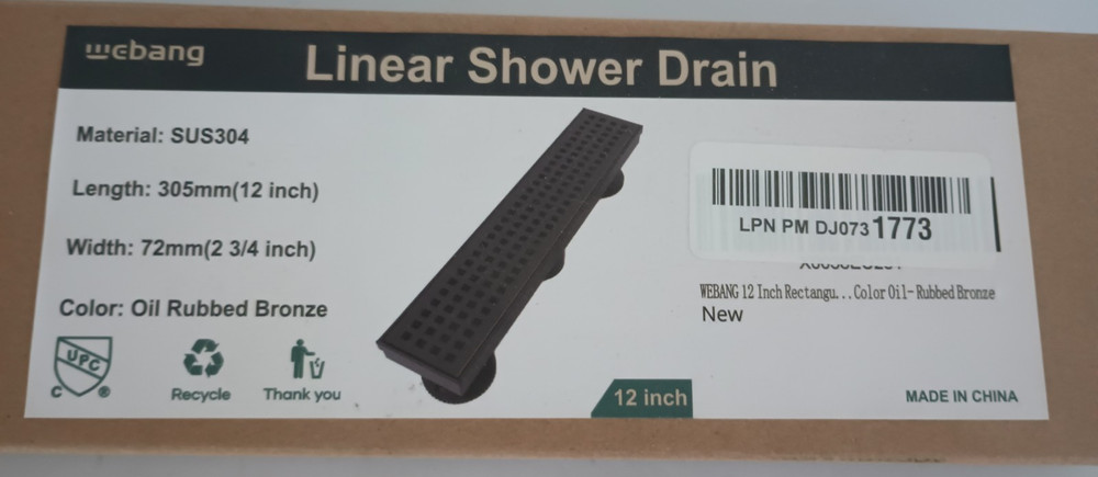 12 Inch Linear Shower Drain Rectangular Floor Drain with Accessories Square Hole