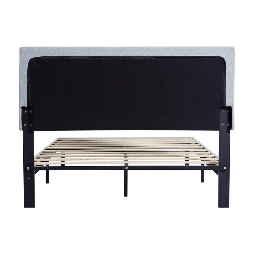 Twin Size Bed Frame Upholstered Platform Bed with Headboard Light Gray/Dark Gray