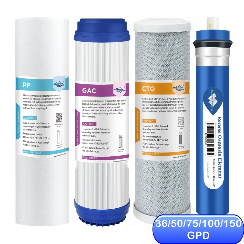 4 Stage 36/50/75/100/150 GPD RO Membrane Reverse Osmosis System Water Filter Set