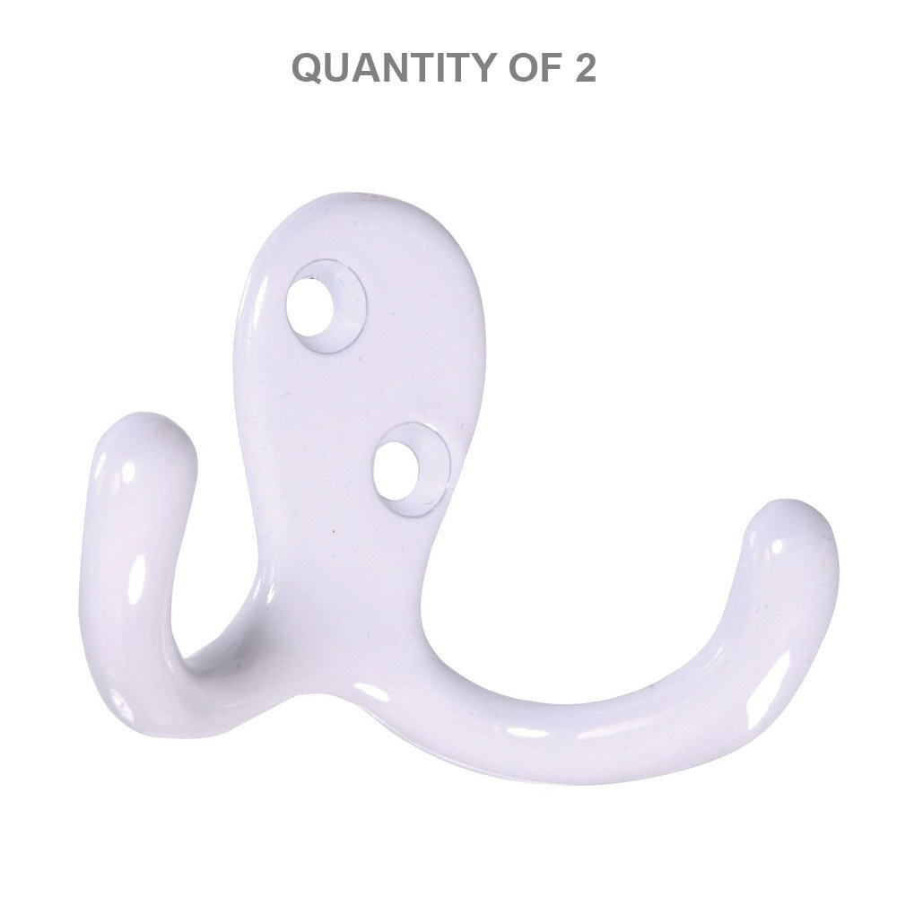 Hillman Double Clothes Hook, White 4 Count