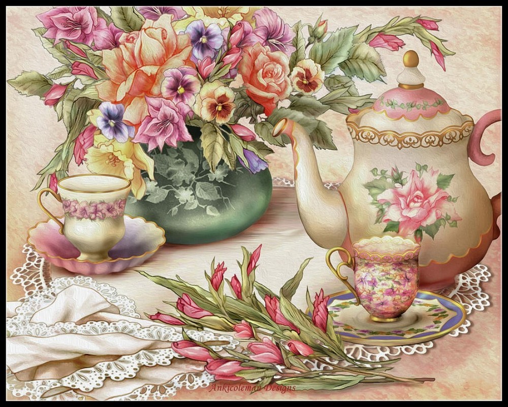 Victorian Tea - Chart Counted Cross Stitch Patterns Needlework DIY DMC Color