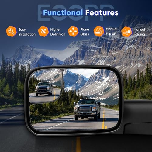 Black Manual Adjusted Side View Mirror Tow Towing Mirrors Left & Right Pair