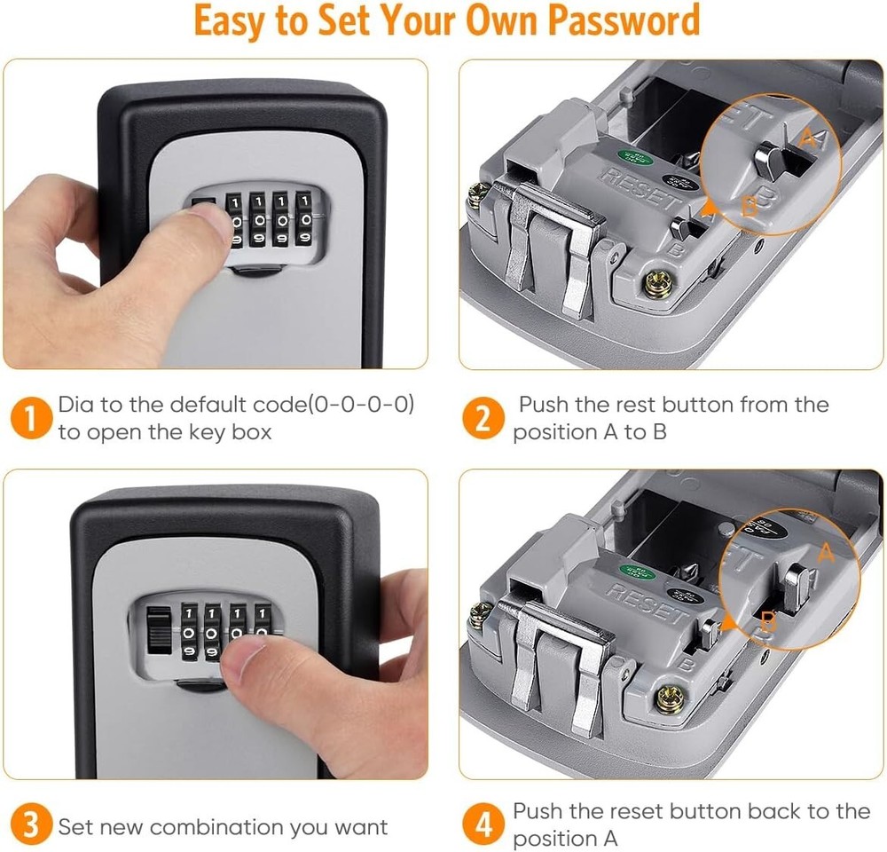 Durable Portable Key Lock Box - Wall-Mounted 4-Digit Security Box for 5 Keys