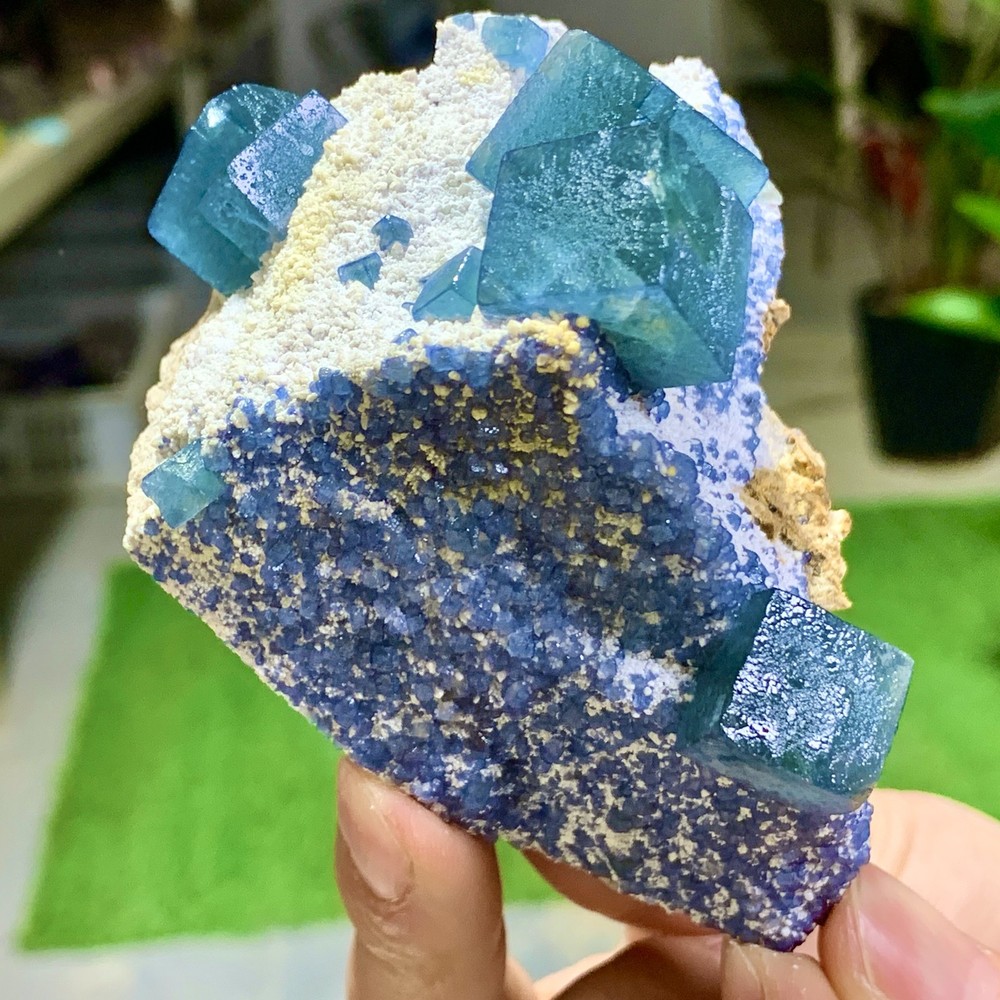 243G Rare transparent green cubic fluorite mineral crystal sample