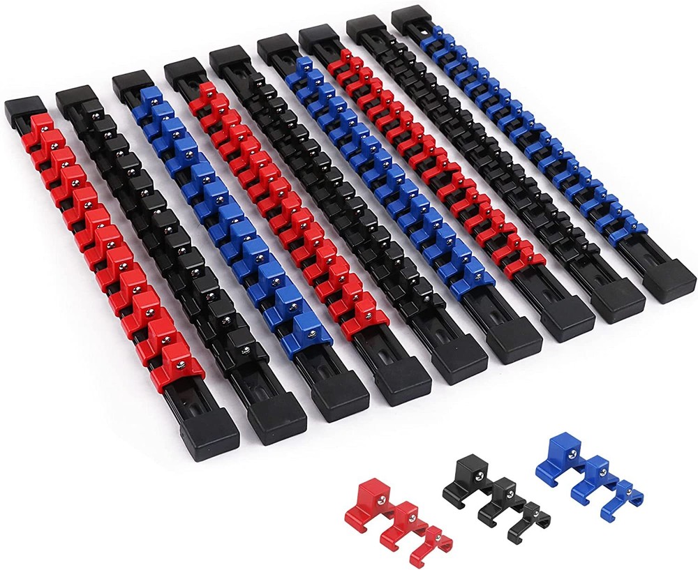 9pc Mountable Socket Organizer Rail Rack for 1/4, 3/8, 1/2 Drive Tools