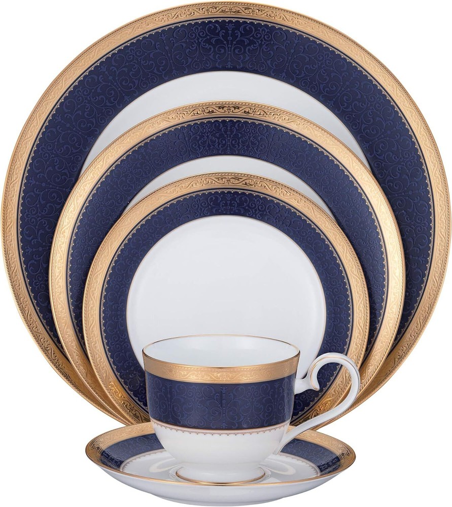 Noritake Odessa Cobalt Gold 5-Piece Place Dinnerware Setting in Blue