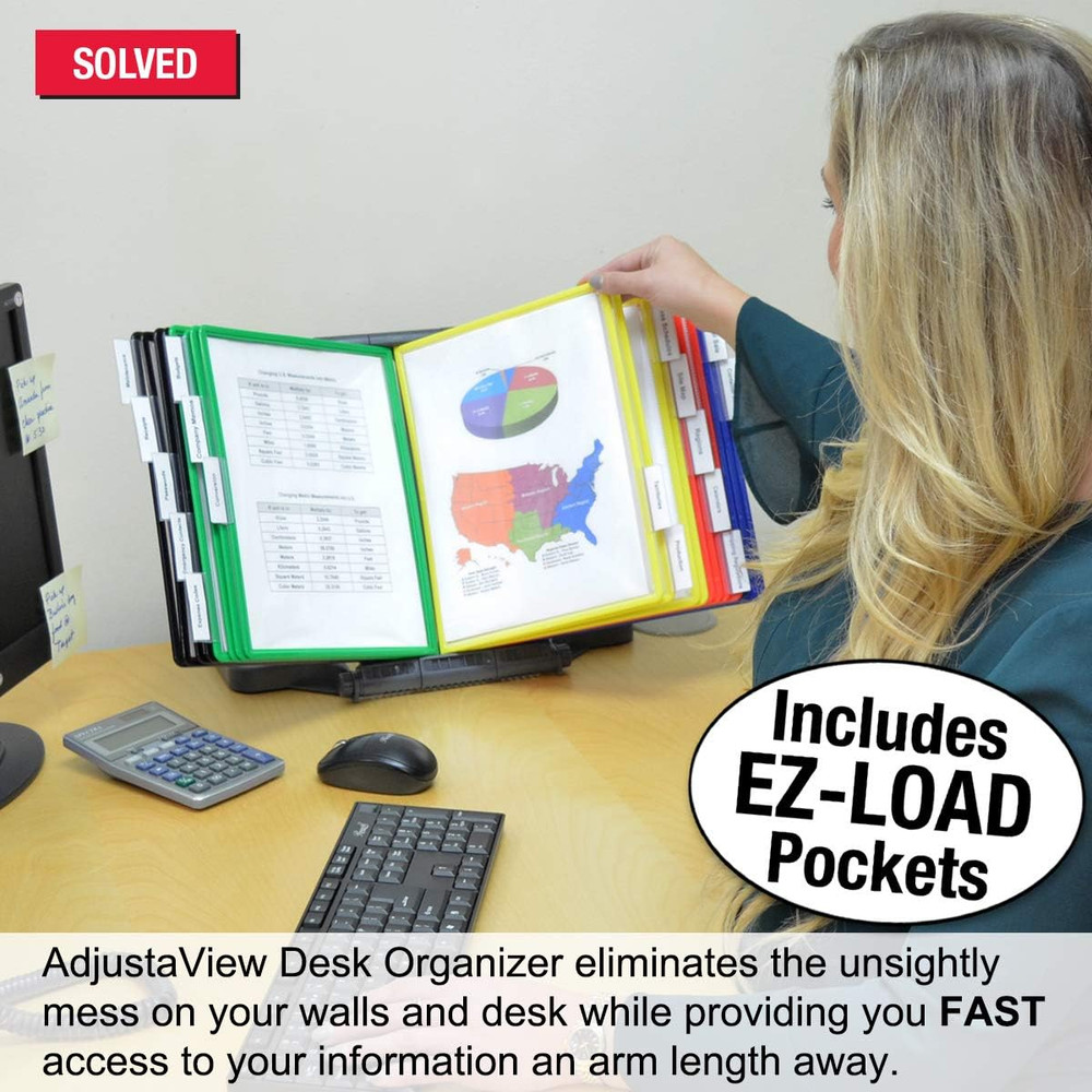 Adjustaview 20-Pocket Desk Reference Organizer with Easy-Load Pockets and Compac