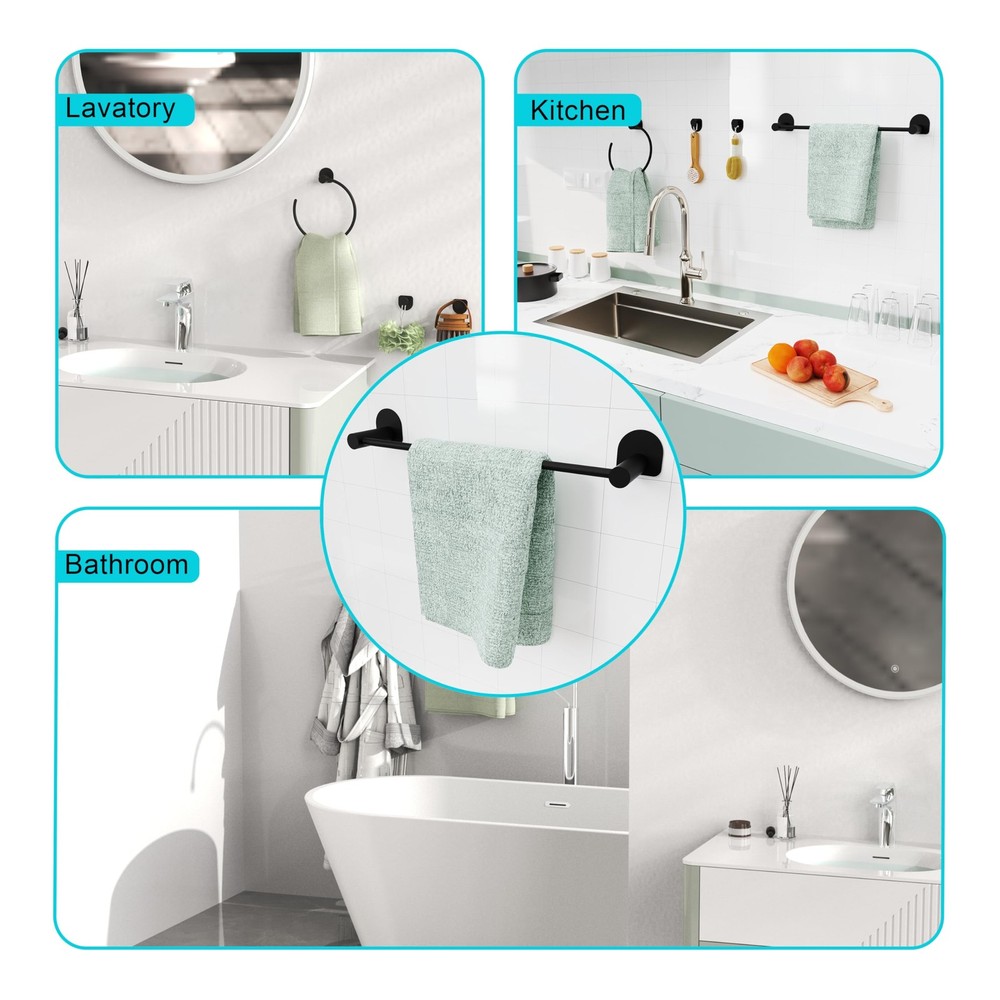 Bathroom Hardware Set 10 PCS, Black Matte Towel Bar Set Wall Mounted, Include...