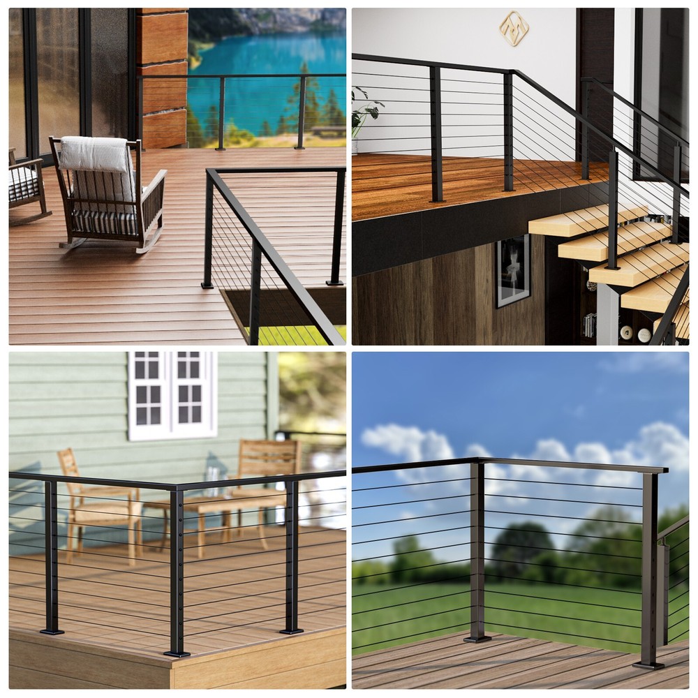 Muzata T-drilled Three Sides 36"x2"x2" Fixed Top Cable Railing Post PS02 B34S