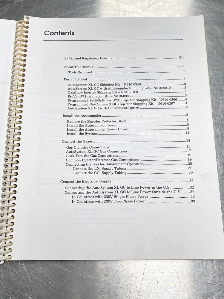 Perkin Elmer PE Auto System XL GC Gas Chromatography - Manual / Users Guide