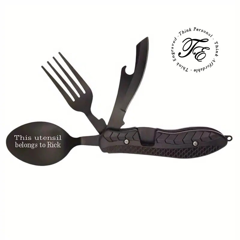 Personalized Camping or Picnic Fork, Spoon, and Knife Folding Utensil Multi-Tool