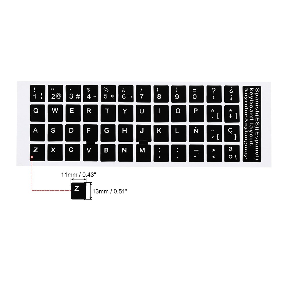 4 Pack Spanish Keyboard Sticker Cover Smooth Black Background White Lettering