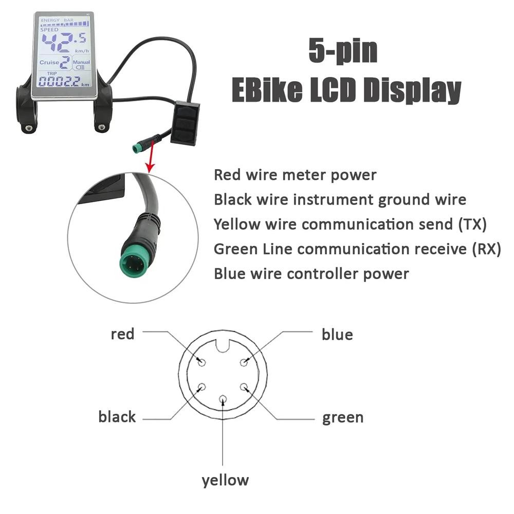 E-bike 24V-60V M5 LCD Display Screen Speed Meter Control Panel 5pin WP Plug US