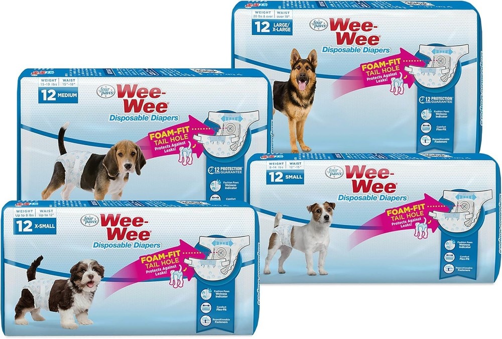 Wee-Wee Super Absorbent Disposable Adjustable Dog Potty Training Diapers, Lea...
