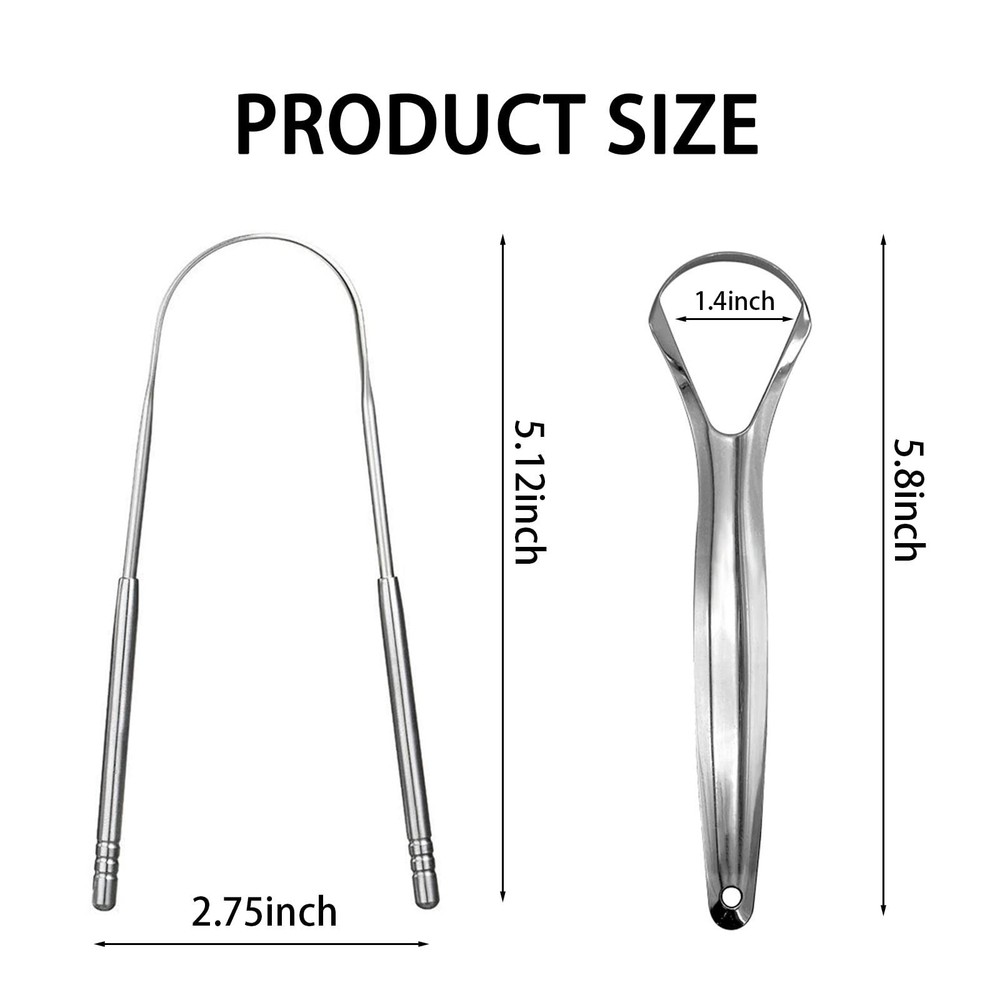 2 Pack Tongue Scraper,Stainless Steel 2 Silver U-shaped