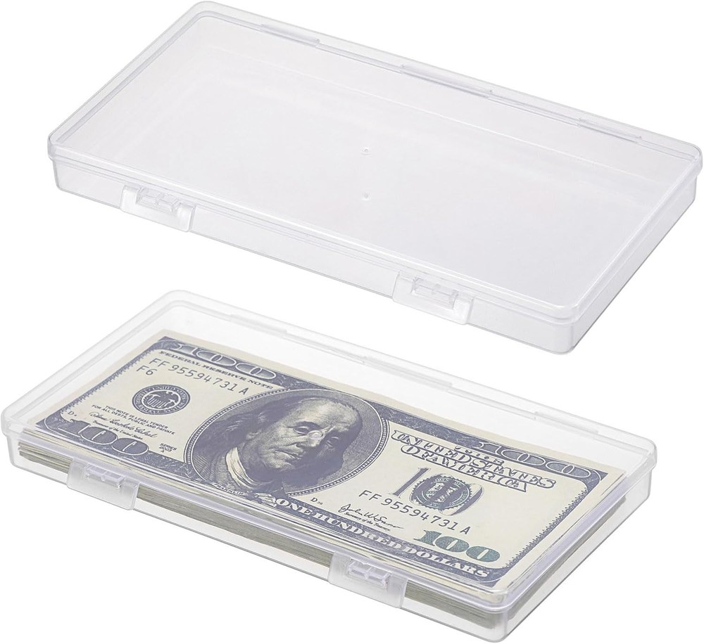 2 Pack Plastic Cash Box Clear Currency Tray Rectangular Cash Storage Holder