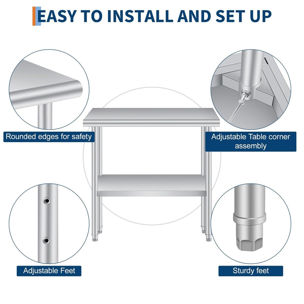 Stainless Steel Work Table Commercial Prep Table 24 x 36 Inches