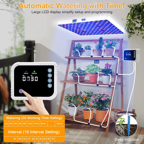 LED Grow Light with Automatic Light+Automatic Watering System, White