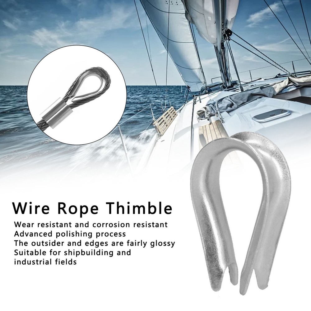 (M2 2mm)50Pcs Wire Rope Thimble Stainless Steel Cable Rigging Tools For Ship