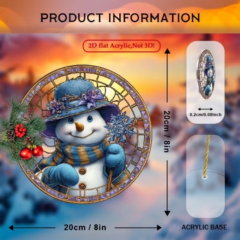 2D Flat Acrylic Snowman 8" Window Sun catcher