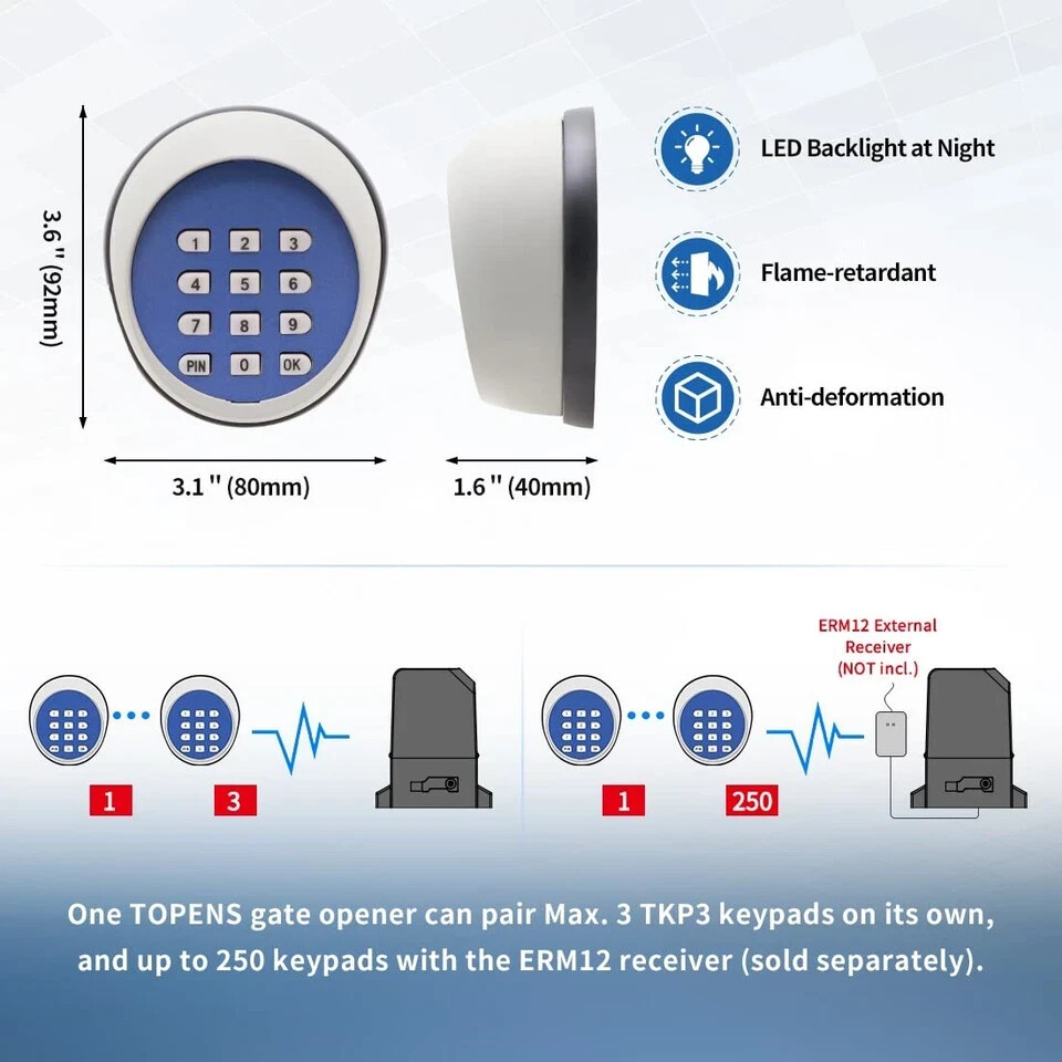 Tkp3 Wireless Keypad Keyless Entry Keypad Digital Code Panel Security Control Fo