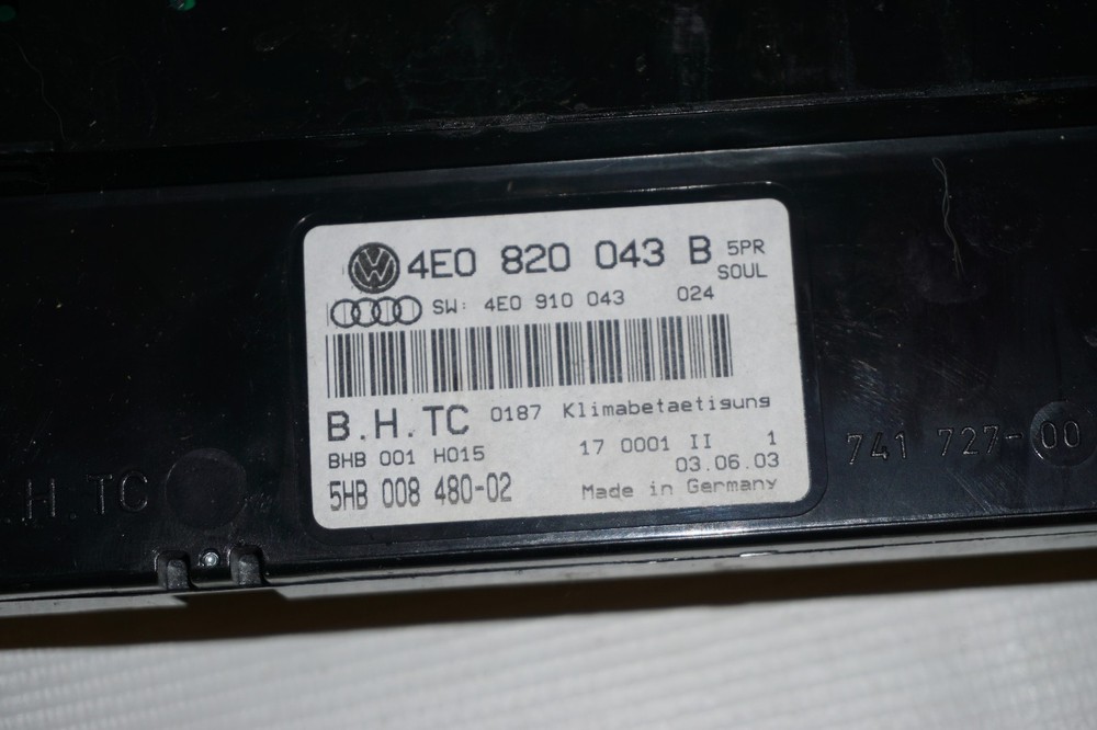 04 05 06 AUDI A8 D3 FRONT HEATER AC CLIMATE CONTROL PANEL PART # 4E0820043E