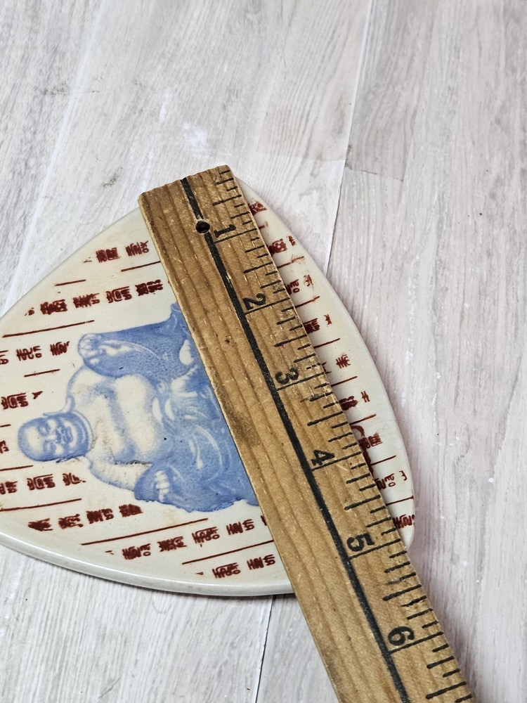 Ceramic Buddha Incense Burner Holder Triangular Asian Script Blue Red Wall...