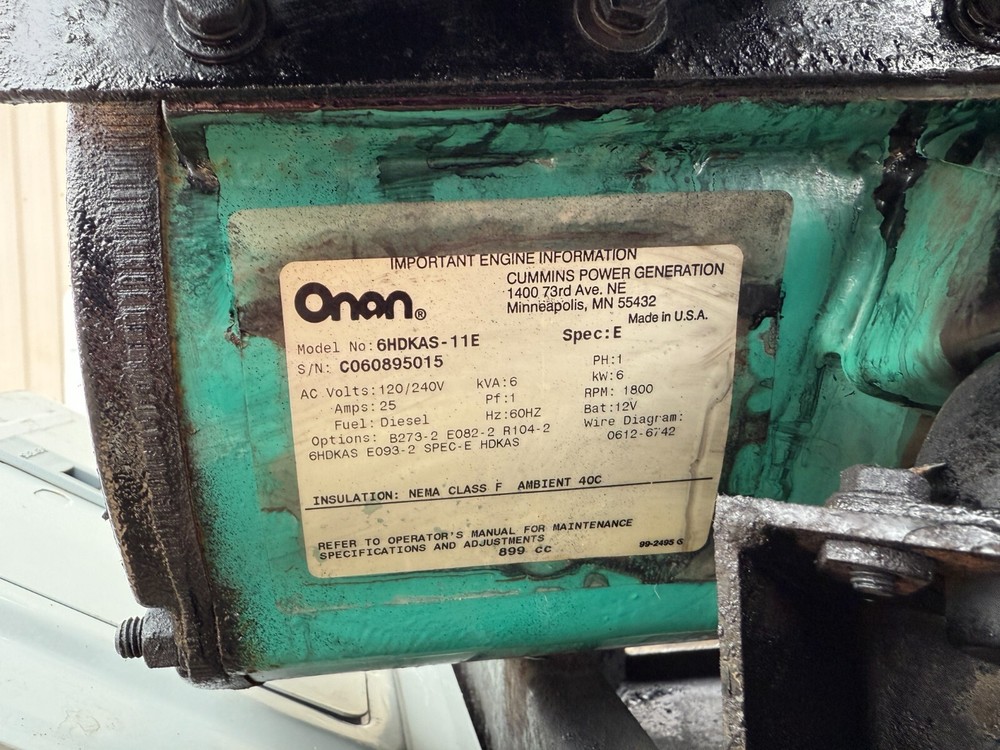 Cummins Onan generator CMSD 6000 6KW 3012 hours