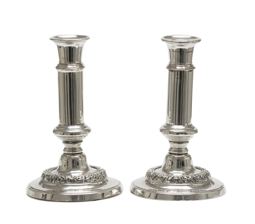 Pair Antique Victorian Silver Plated over Copper Telescoping Candlesticks