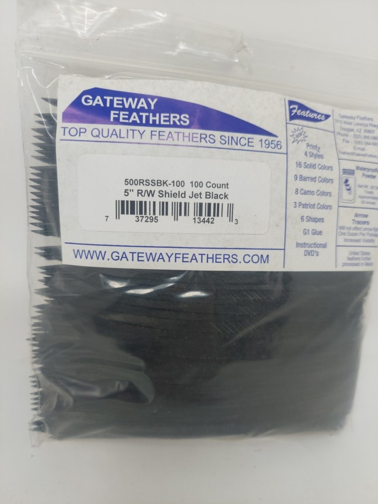 100 Pack Gateway Feathers 5" Right Wing: Shield Jet Black 500RSSBK-100