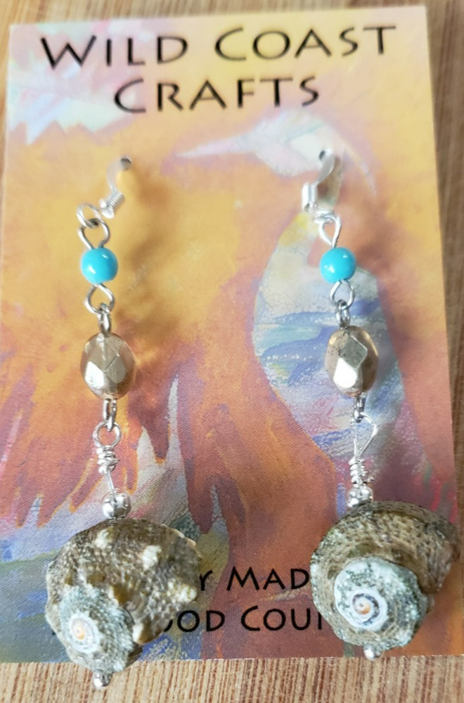 Handmade Rosary Bead-Shell-Dangle Sterling Silver Earrings