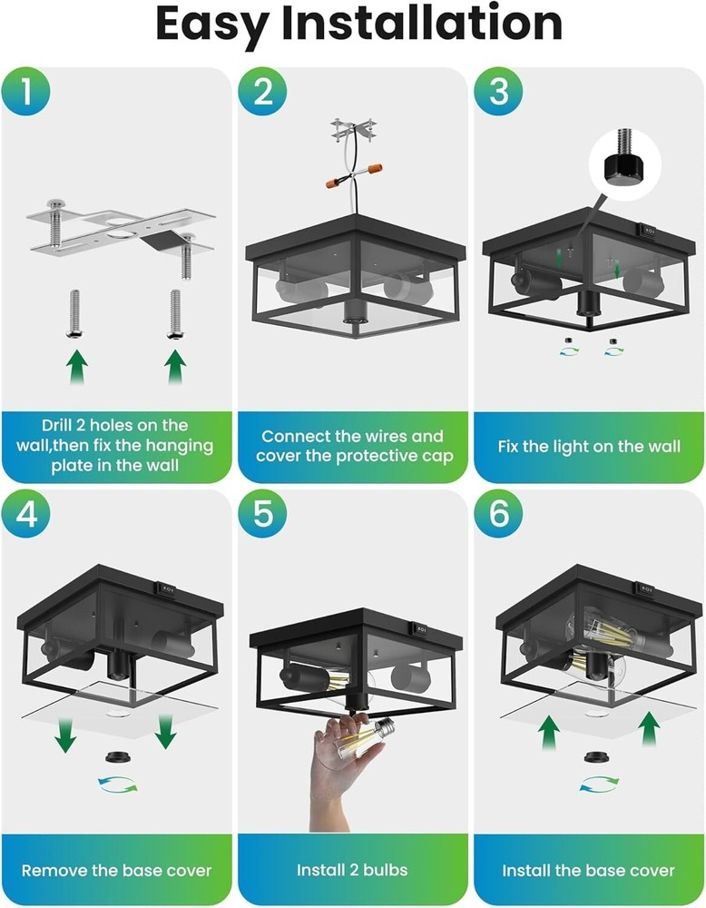 Outdoor Ceiling Light with Motion Sensor, Flush Mount Porch Light