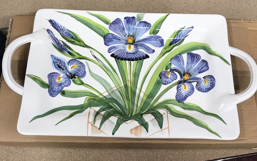 Vietri Wall Plates Iris Handled Rectangular Platter Flowers Italy WAL-7824